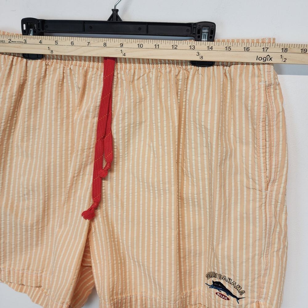 Tommy Bahama Mens Marlin Swim Trunks Size L Orange Seersucker Embroidered Vtg - Picture 8 of 10